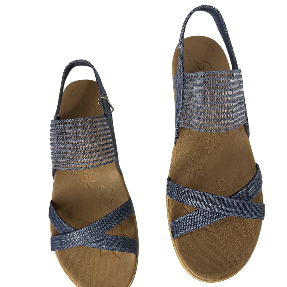 Skechers Brie Dawdle Sandals Womens 10 Navy Textile Wedge Stretch Strappy Luxe - Picture 5 of 11